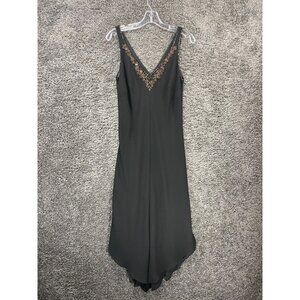 Positive Attitude Maxi Dress Women's 12 Black Beaded Plunge Neck Sleeveless